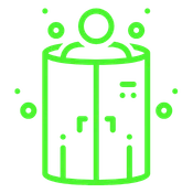 Green icon displaying a whole-body cryotherapy chamber for body sculpting in Rolling Meadows.