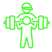 Green outline icon representing guided fitness training services and barbell coaching in Barrington.