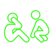 Green icon depicting a trainer guiding sit-ups during personal workout coaching in Cook County.