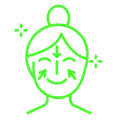 Green outline icon displaying facial skin rejuvenation and tightening in Rolling Meadows.