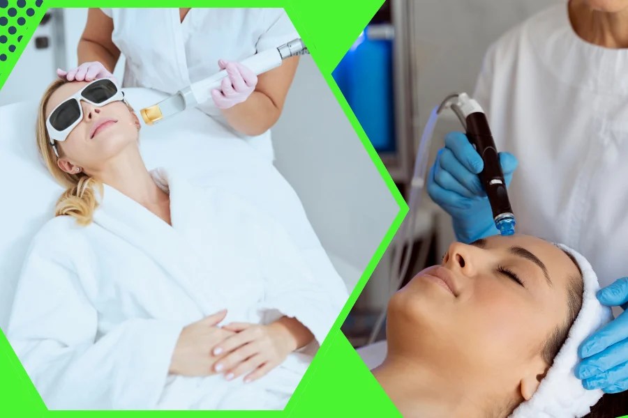 Aesthetic specialist performing non-invasive skin tightening treatments on a female client in Rolling Meadows.